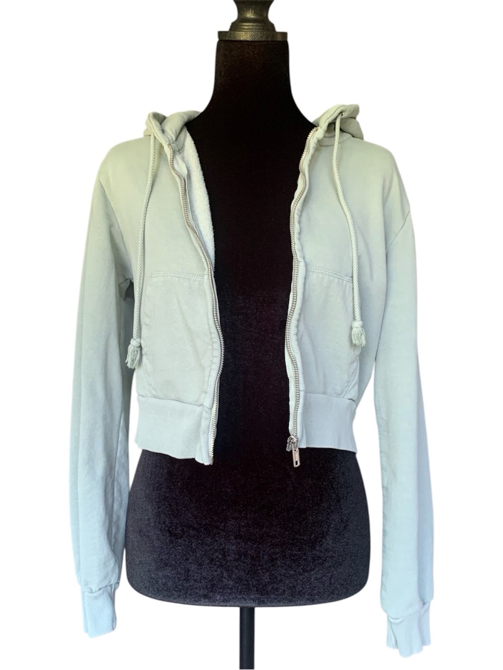 Brandy Melville John Galt Sage Green Cropped Zip-Up Hoodie - One Size (Fits S)